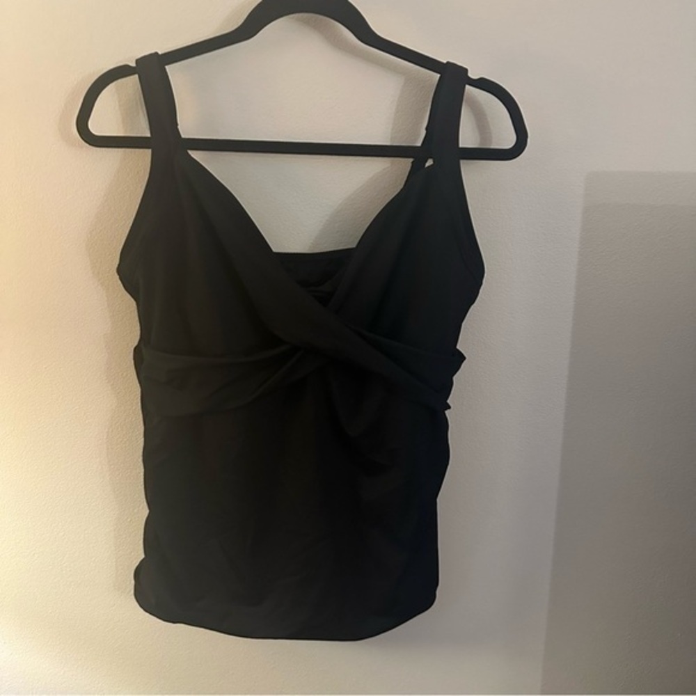 Lands' End Black Tankini Top - Supportive Mid-Rise Swim Top - Women's Size 14